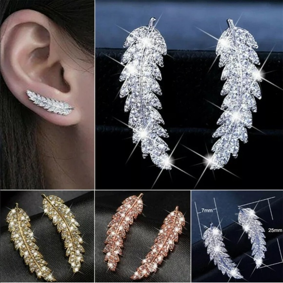New Feather Stud Earring Women Silver/Gold/Rose Go - Picture 3 of 6
